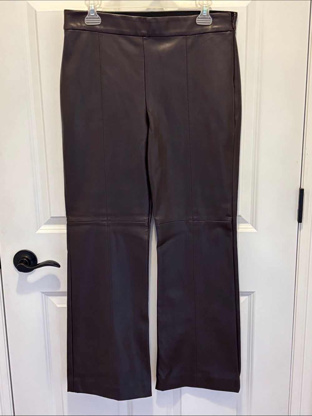 Ann Taylor Dark Brown Boot-Cut Faux Leather Pants 12 petite